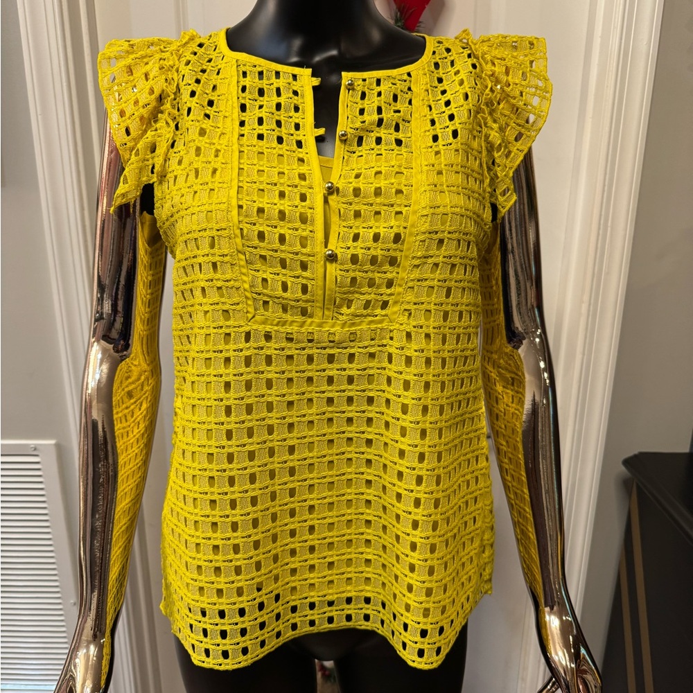 Banana Republic Yellow Eyelet Lace Blouse